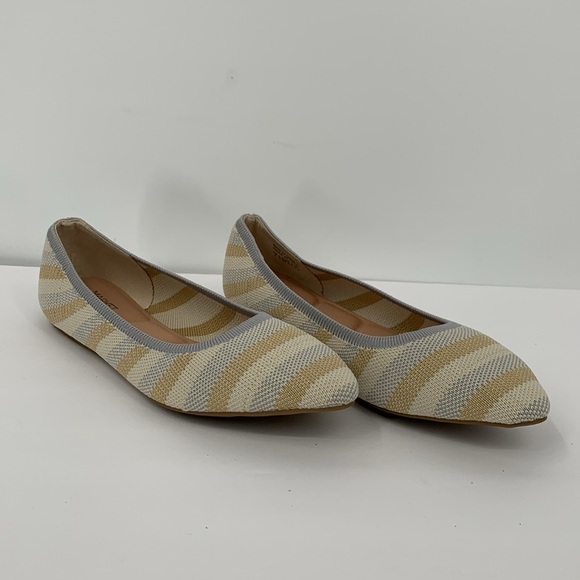 Market & Spruce Keeley woven knit ballet flat stripe stretch shoe tan gray new 9 - Picture 2 of 7